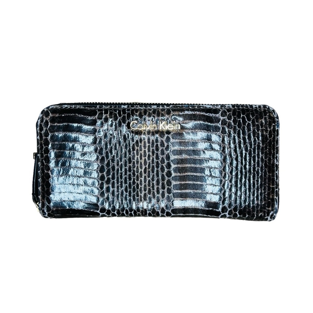 Calvin Klein Snake Print Double Sided Zipper Wallet, Black/Brown